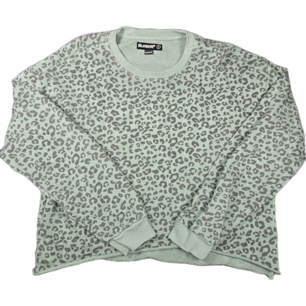 BlankNYC Cheetah Print Cropped Raw Hem Sweatshirt Green Womens Small